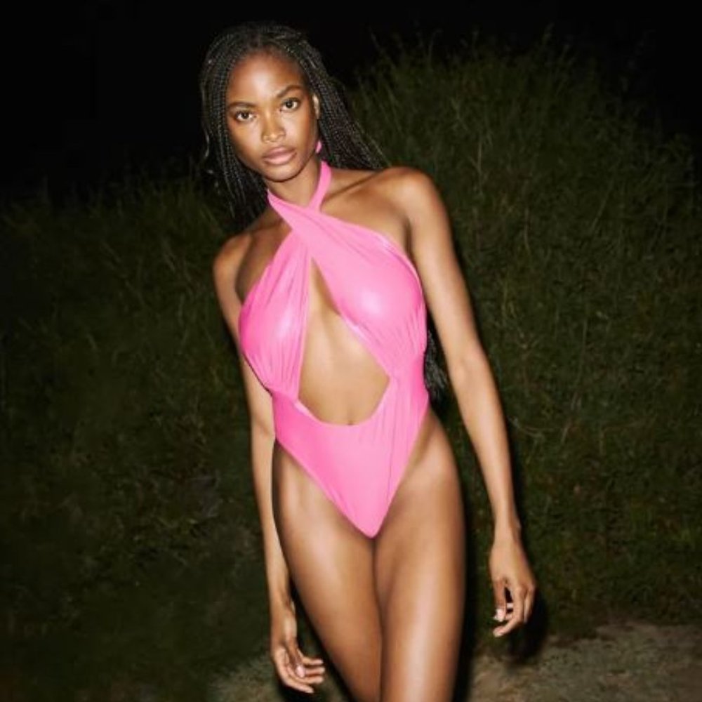 NWT Out From Under Marina Pink Metallic One-Piece Festival Swimsuit